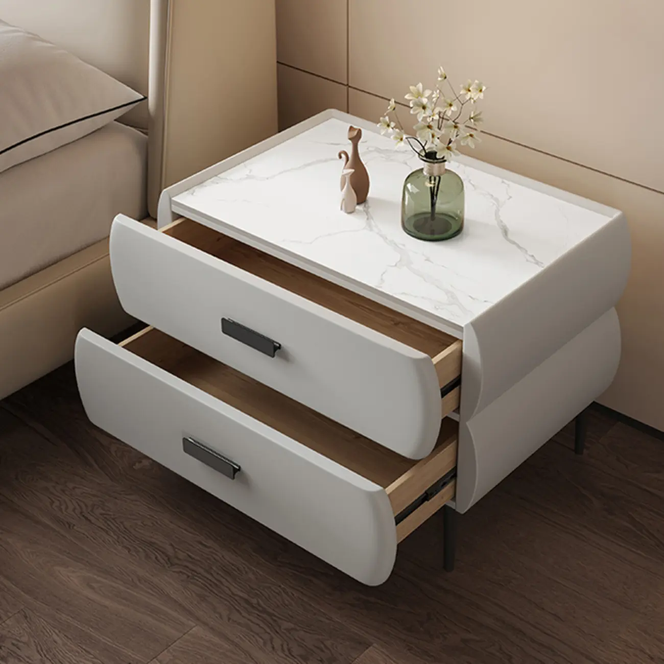 Simple Sintered Stone Top 2-Drawer Nightstand Image - 2 | homeyfad