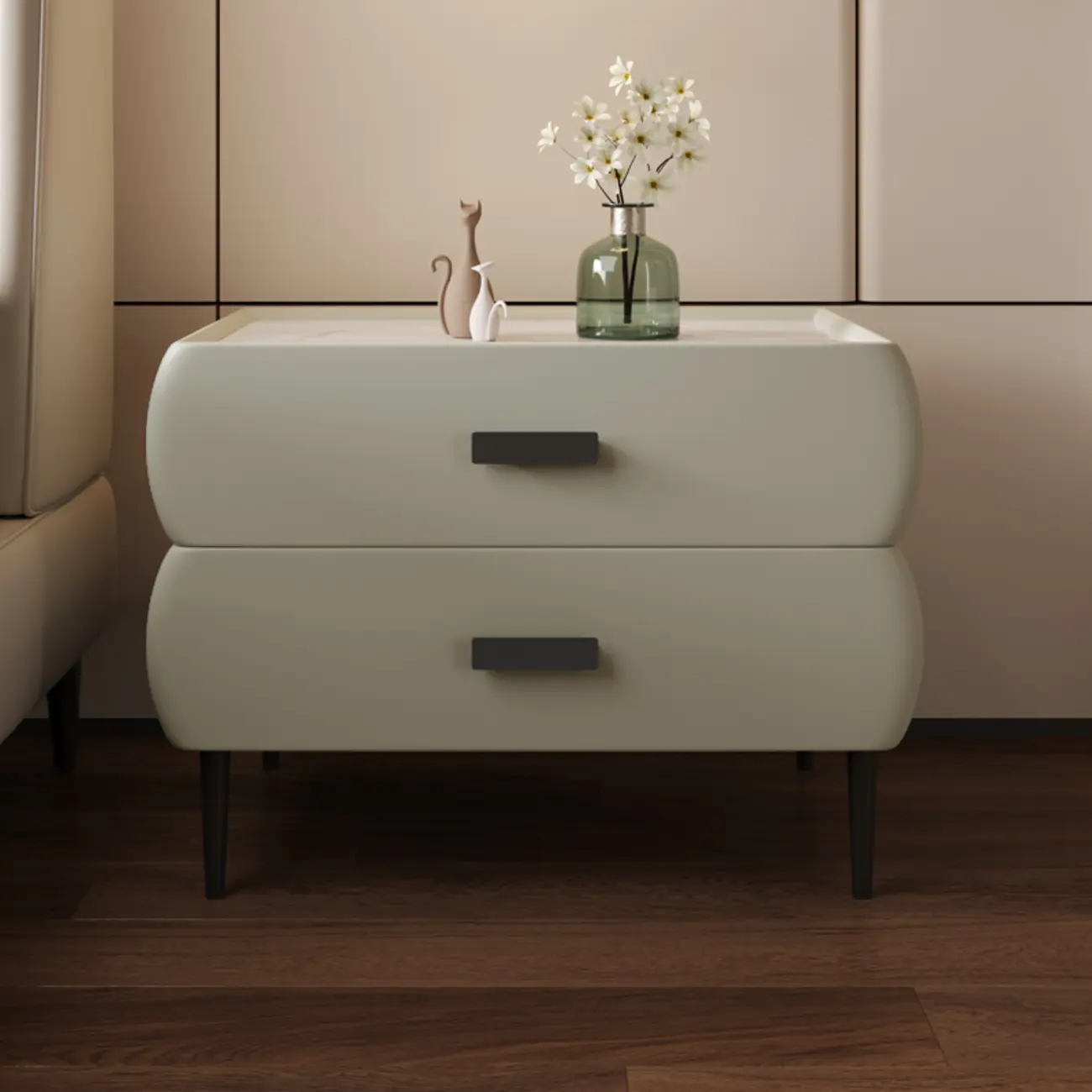 Simple Sintered Stone Top 2-Drawer Nightstand Image - 7 | homeyfad