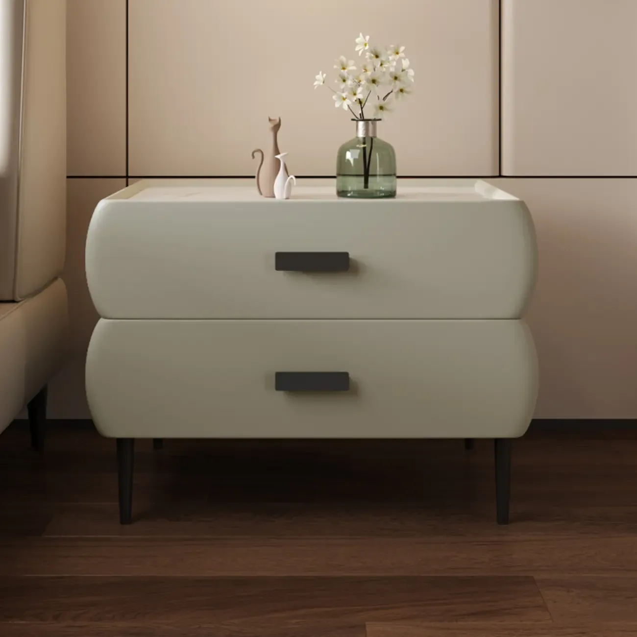 Simple Sintered Stone Top 2-Drawer Nightstand Image - 7