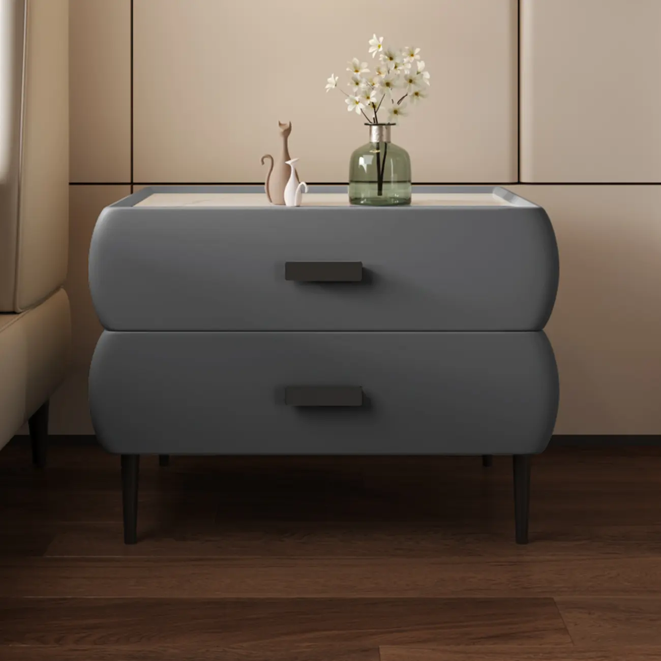 Simple Sintered Stone Top 2-Drawer Nightstand Image - 9 | homeyfad