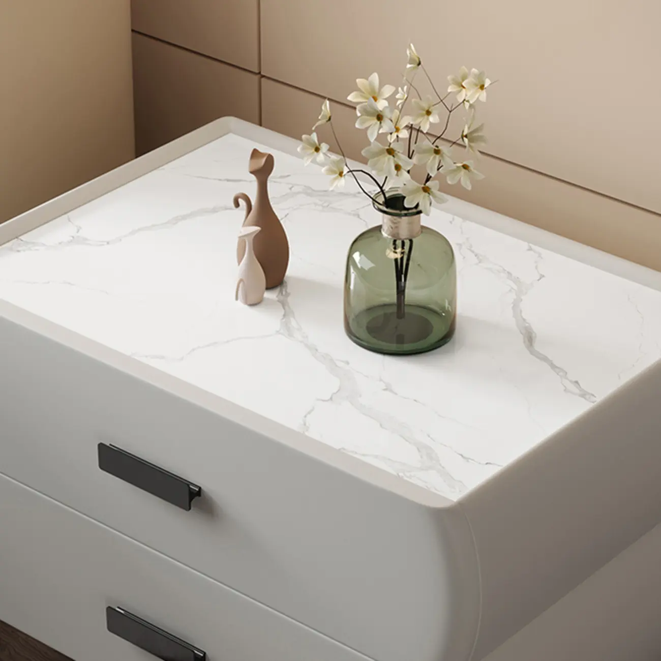 Simple Sintered Stone Top 2-Drawer Nightstand Image - 10 | homeyfad