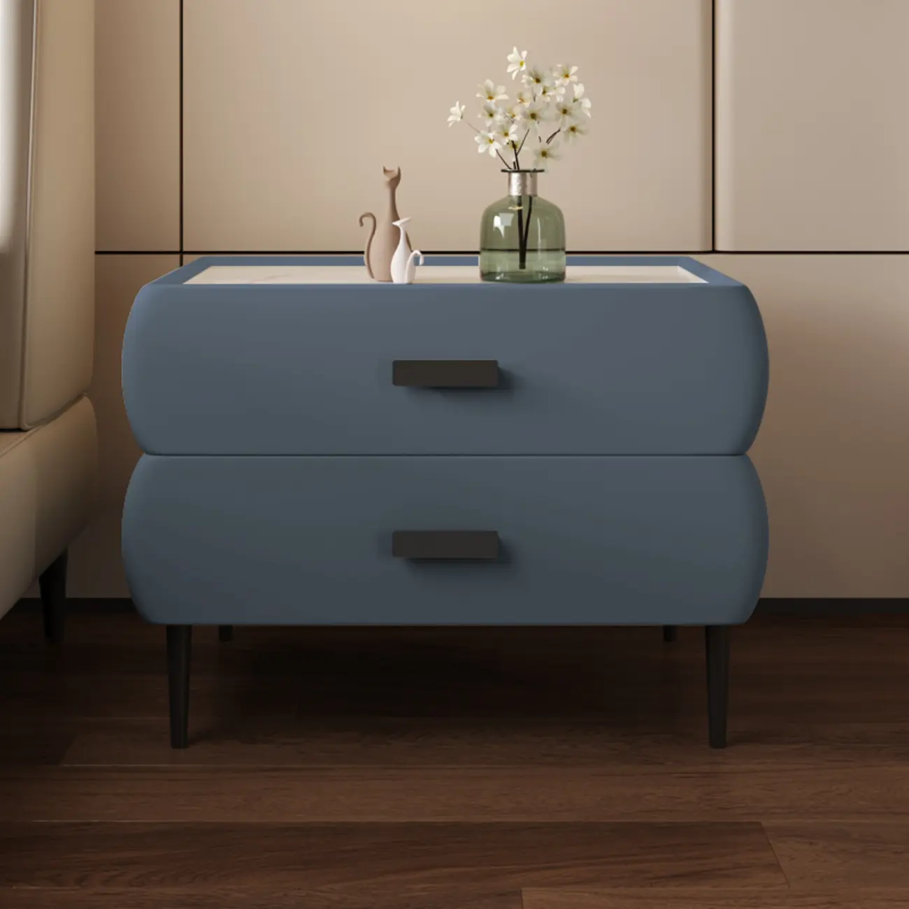 Simple Sintered Stone Top 2-Drawer Nightstand Image - 11 | homeyfad