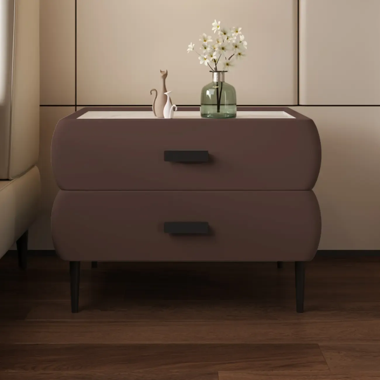 Simple Sintered Stone Top 2-Drawer Nightstand Image - 13