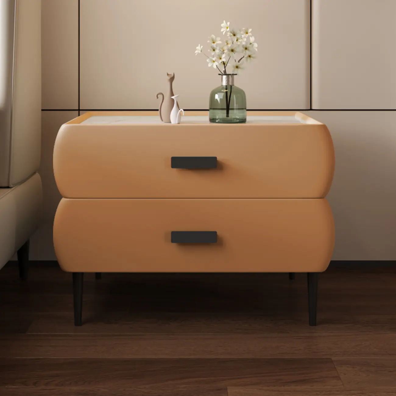 Simple Sintered Stone Top 2-Drawer Nightstand Image - 15 | homeyfad