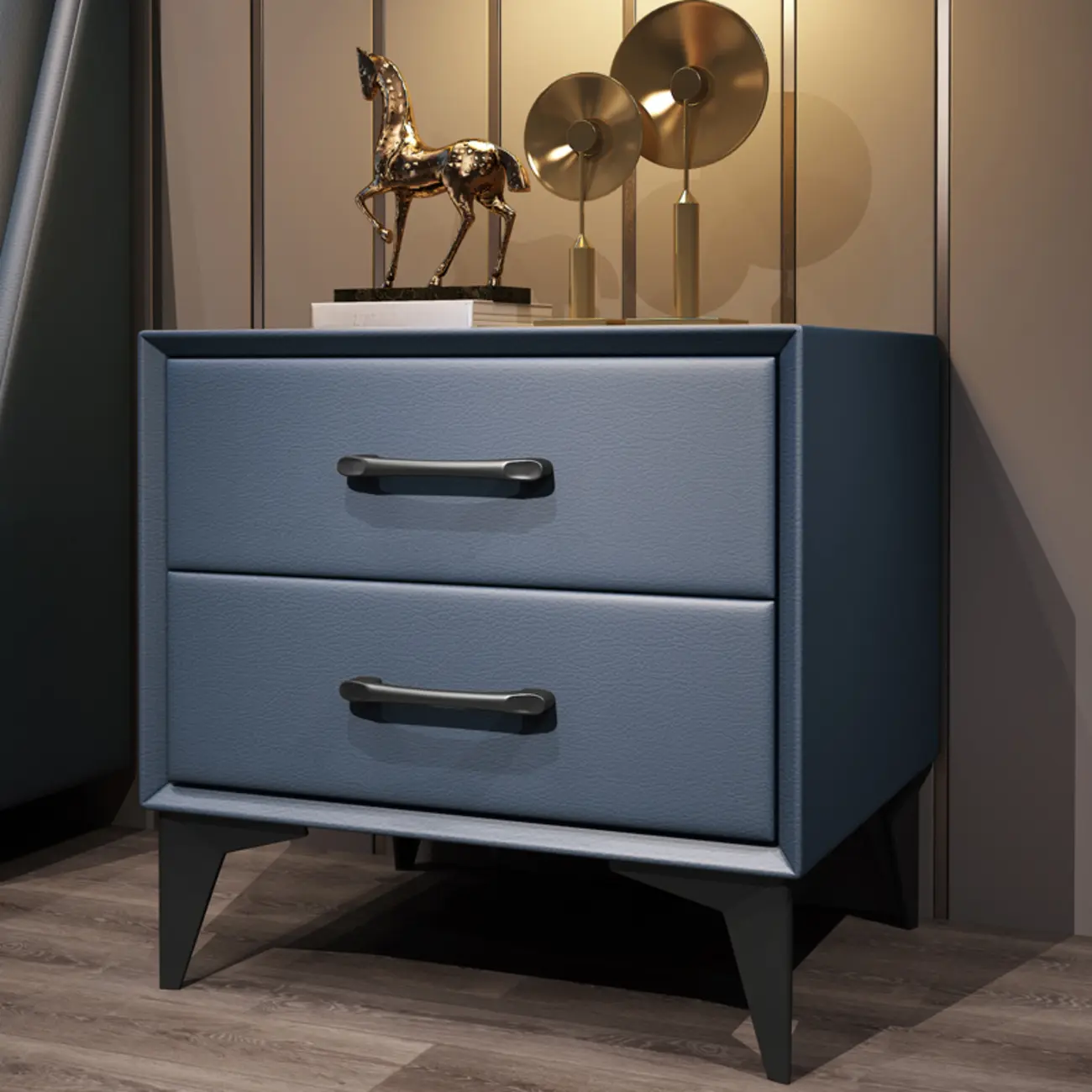 Trendy Leather Wooden 2-Drawer Nightstand with Metal Legs Image - 1 | homeyfad