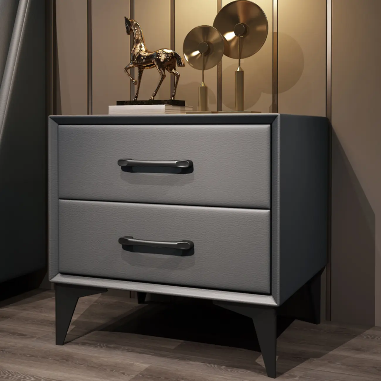 Trendy Leather Wooden 2-Drawer Nightstand with Metal Legs Image - 5 | homeyfad