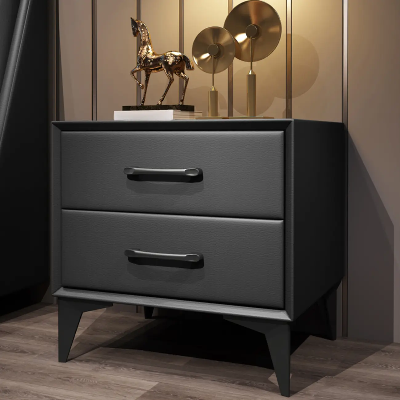 Trendy Leather Wooden 2-Drawer Nightstand with Metal Legs Image - 6 | homeyfad