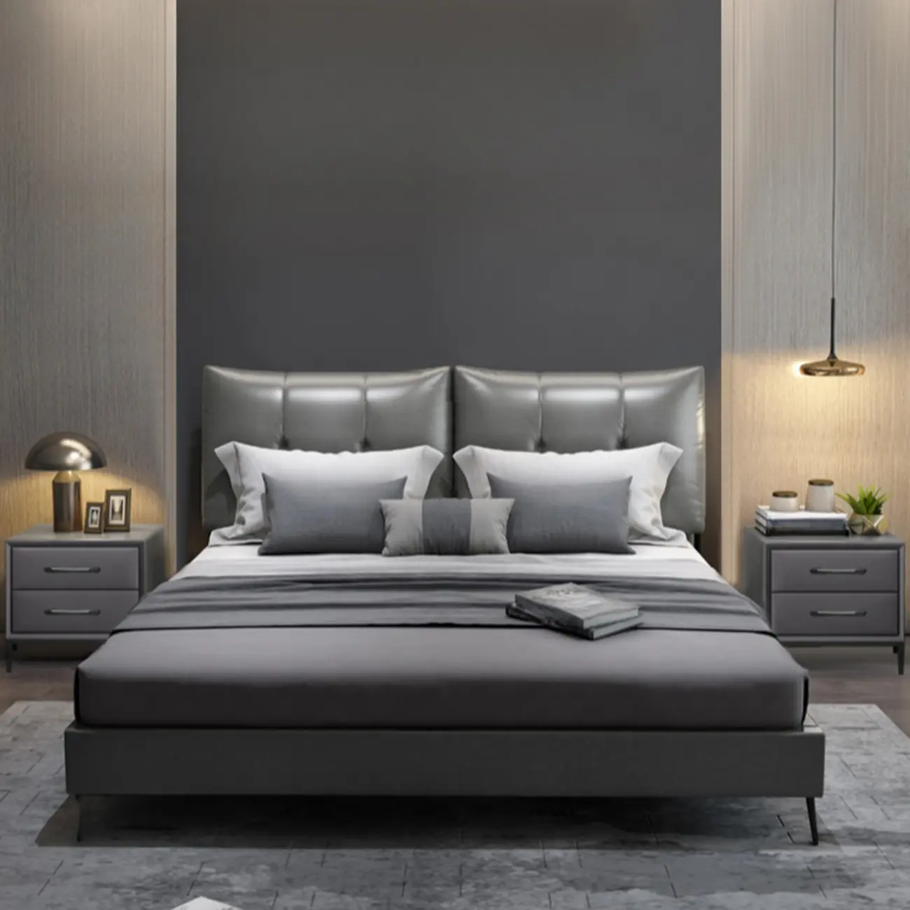 Trendy Leather Wooden 2-Drawer Nightstand with Metal Legs Image - 7 | homeyfad