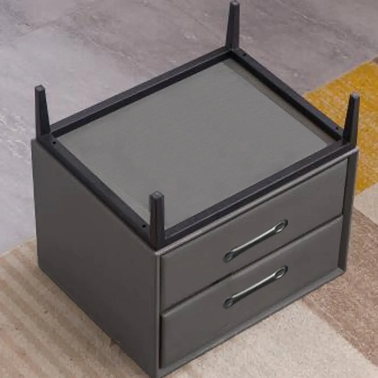 Trendy Leather Wooden 2-Drawer Nightstand with Metal Legs Image - 9 | homeyfad