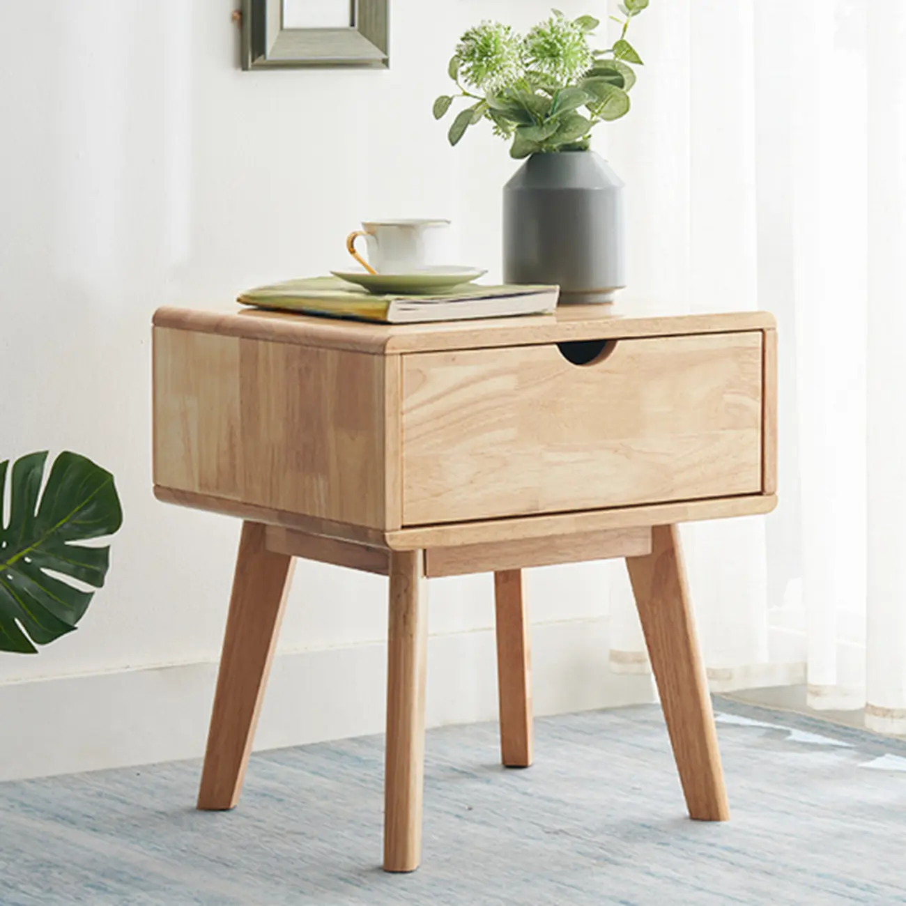 Scandinavian Rubberwood Nightstand with Drawers Image - 1 | homeyfad
