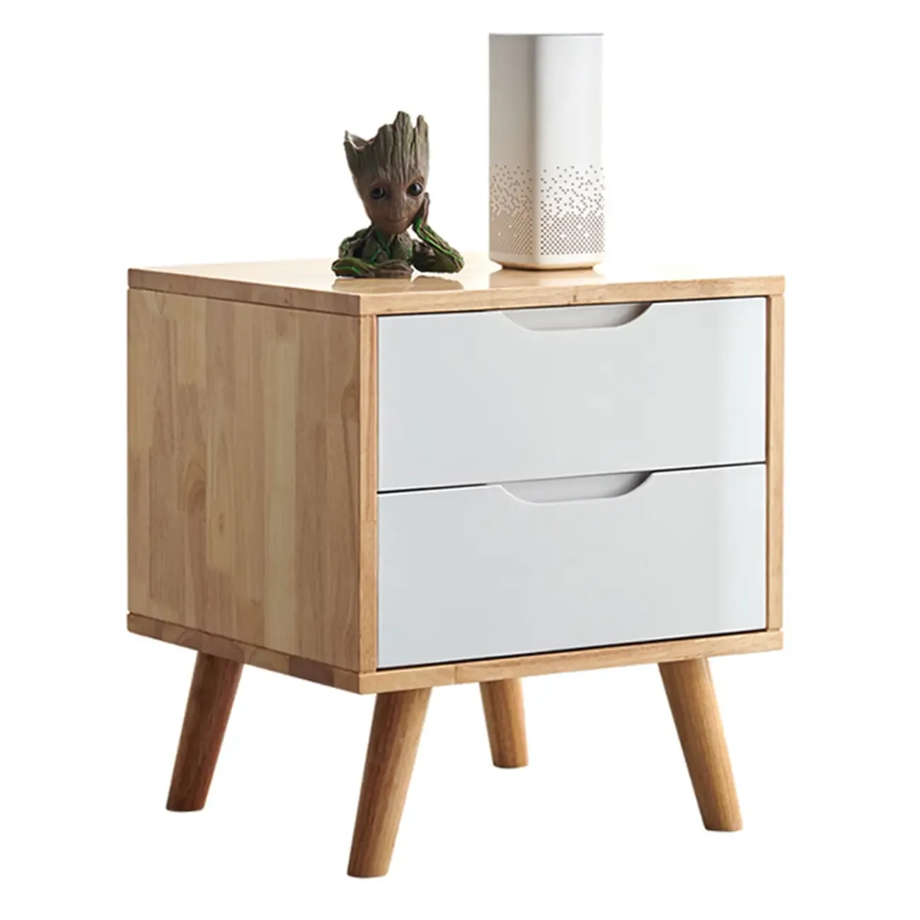 Scandinavian Rubberwood Nightstand with Drawers Image - 10