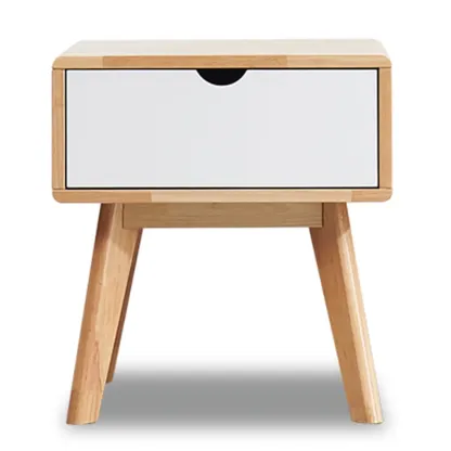 Scandinavian Rubberwood Nightstand with Drawers Image - 11