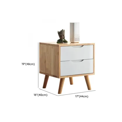 Scandinavian Rubberwood Nightstand with Drawers Image - 7