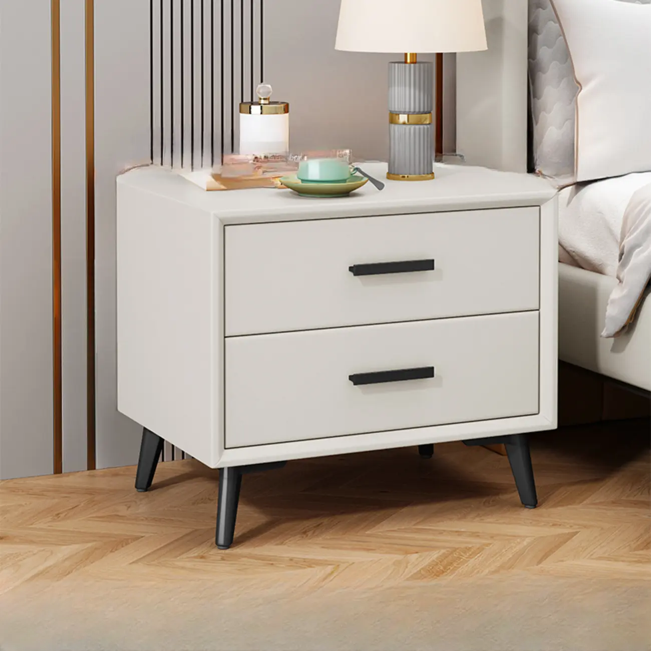 Modern Timber Off-White 2-Drawer Nightstand Image - 3 | homeyfad