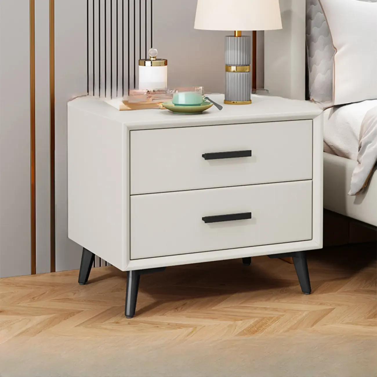 Modern Timber Off-White 2-Drawer Nightstand Image - 3