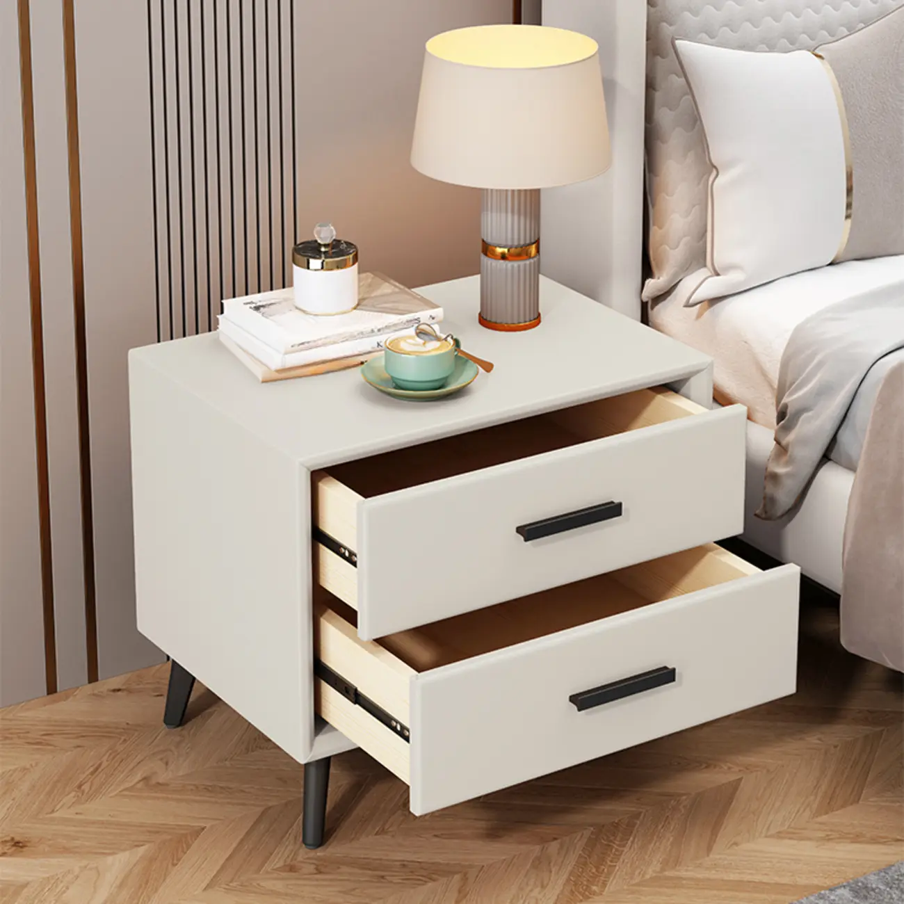 Modern Timber Off-White 2-Drawer Nightstand Image - 2 | homeyfad