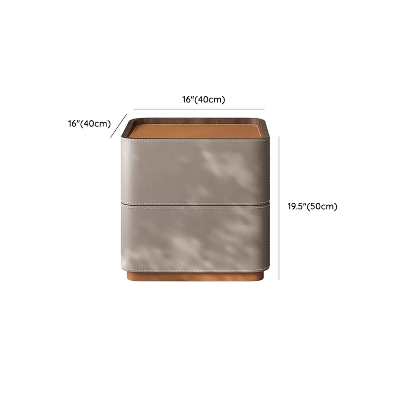 Simplistic Brown Grey Leather 2-Drawer Nightstand #size