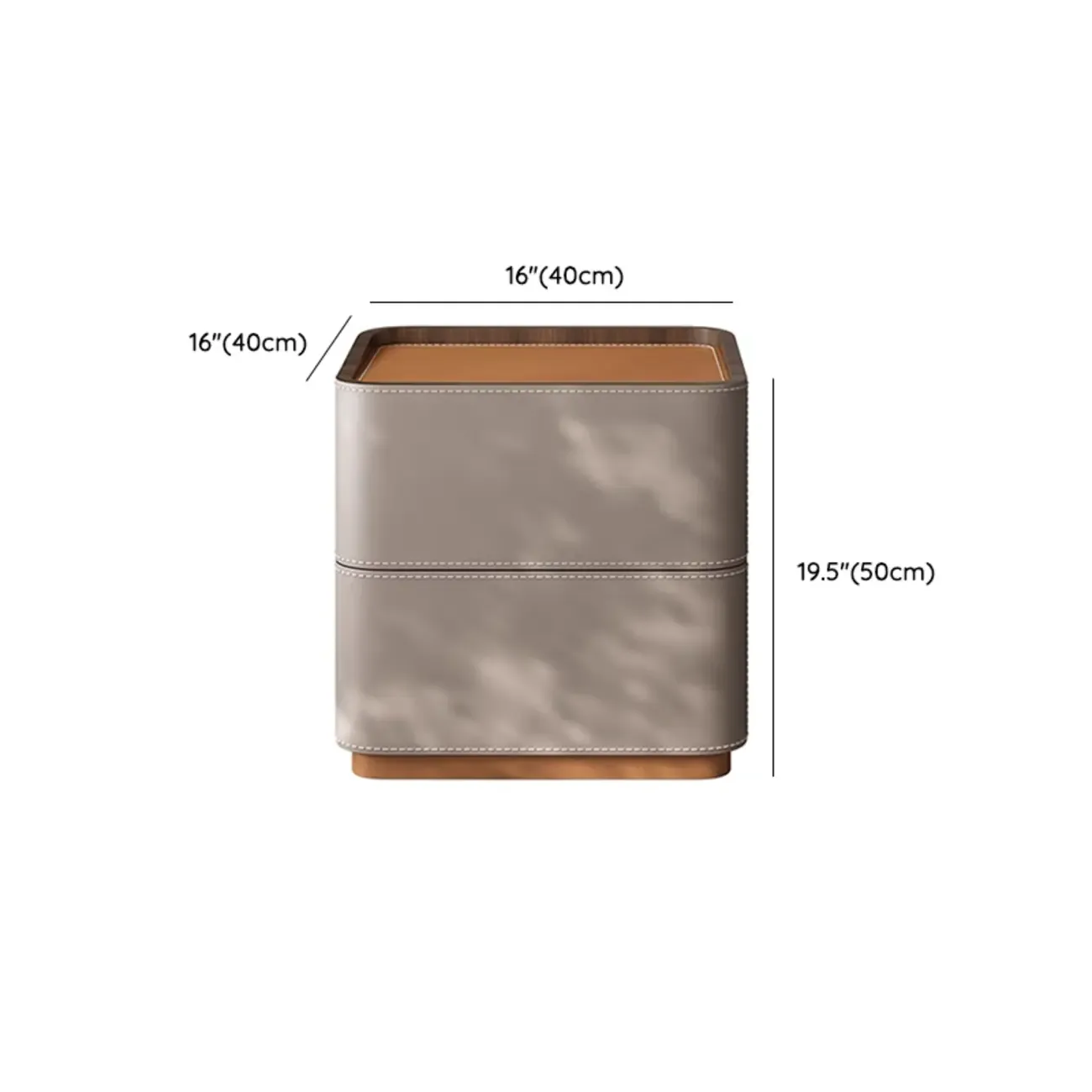Simplistic Brown Grey Leather 2-Drawer Nightstand #size