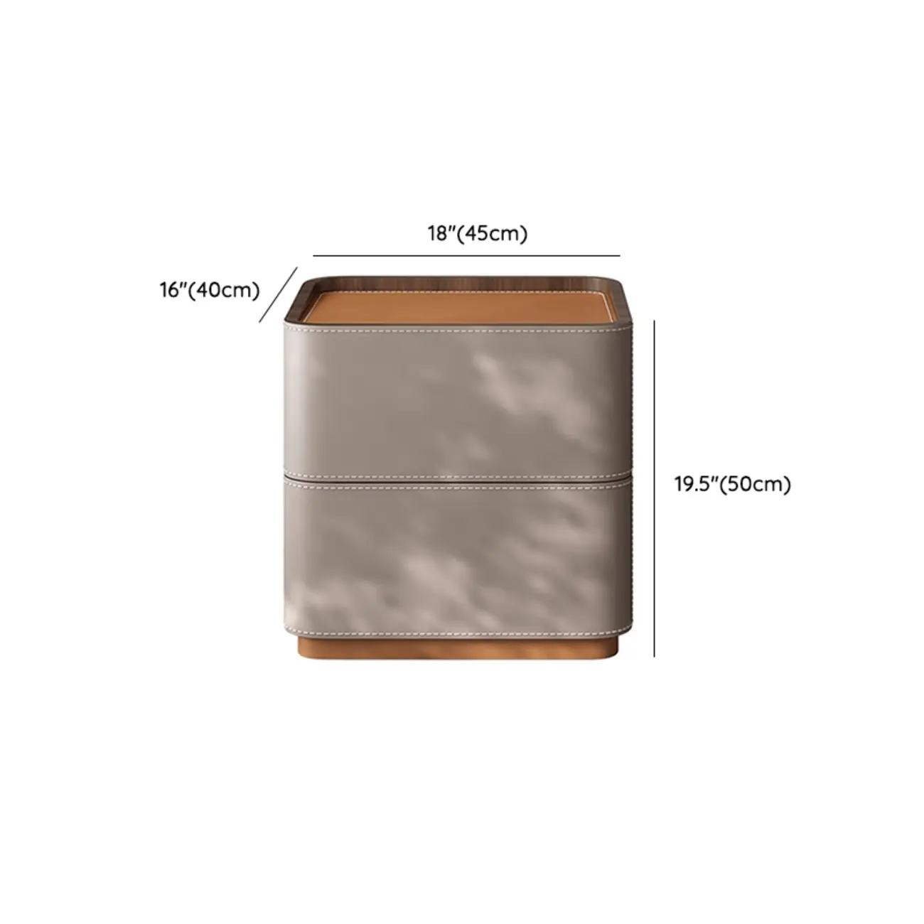 Simplistic Brown Grey Leather 2-Drawer Nightstand Image - 7 | homeyfad