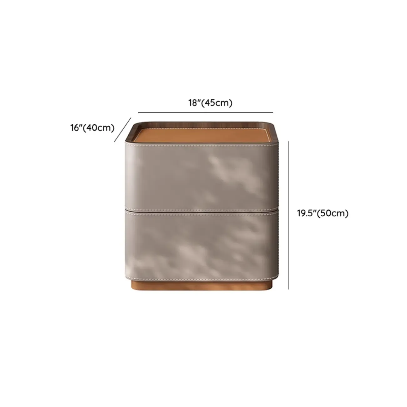 Simplistic Brown Grey Leather 2-Drawer Nightstand Image - 7