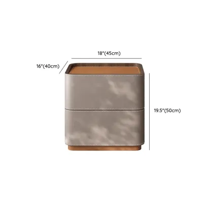 Simplistic Brown Grey Leather 2-Drawer Nightstand Image - 7