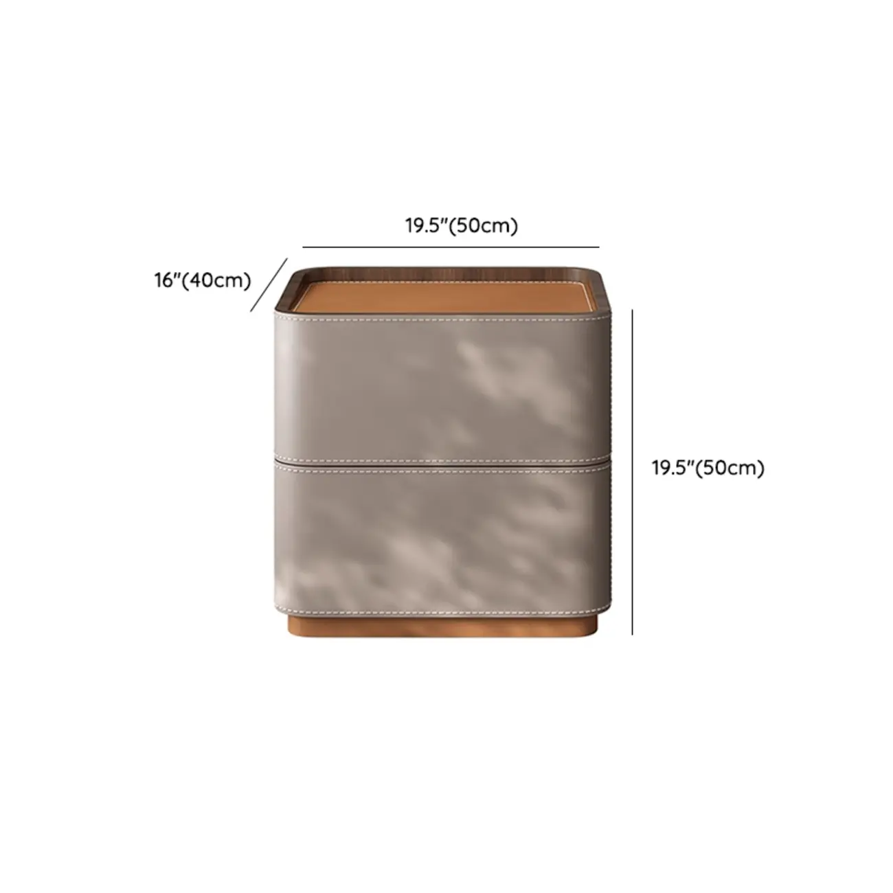 Simplistic Brown Grey Leather 2-Drawer Nightstand Image - 8 | homeyfad