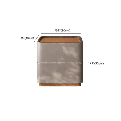 Simplistic Brown Grey Leather 2-Drawer Nightstand Image - 8
