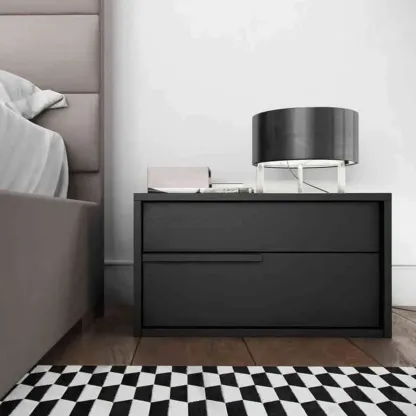 Modern Black Manufactured Wood 2-Drawer Nightstand Image - 1