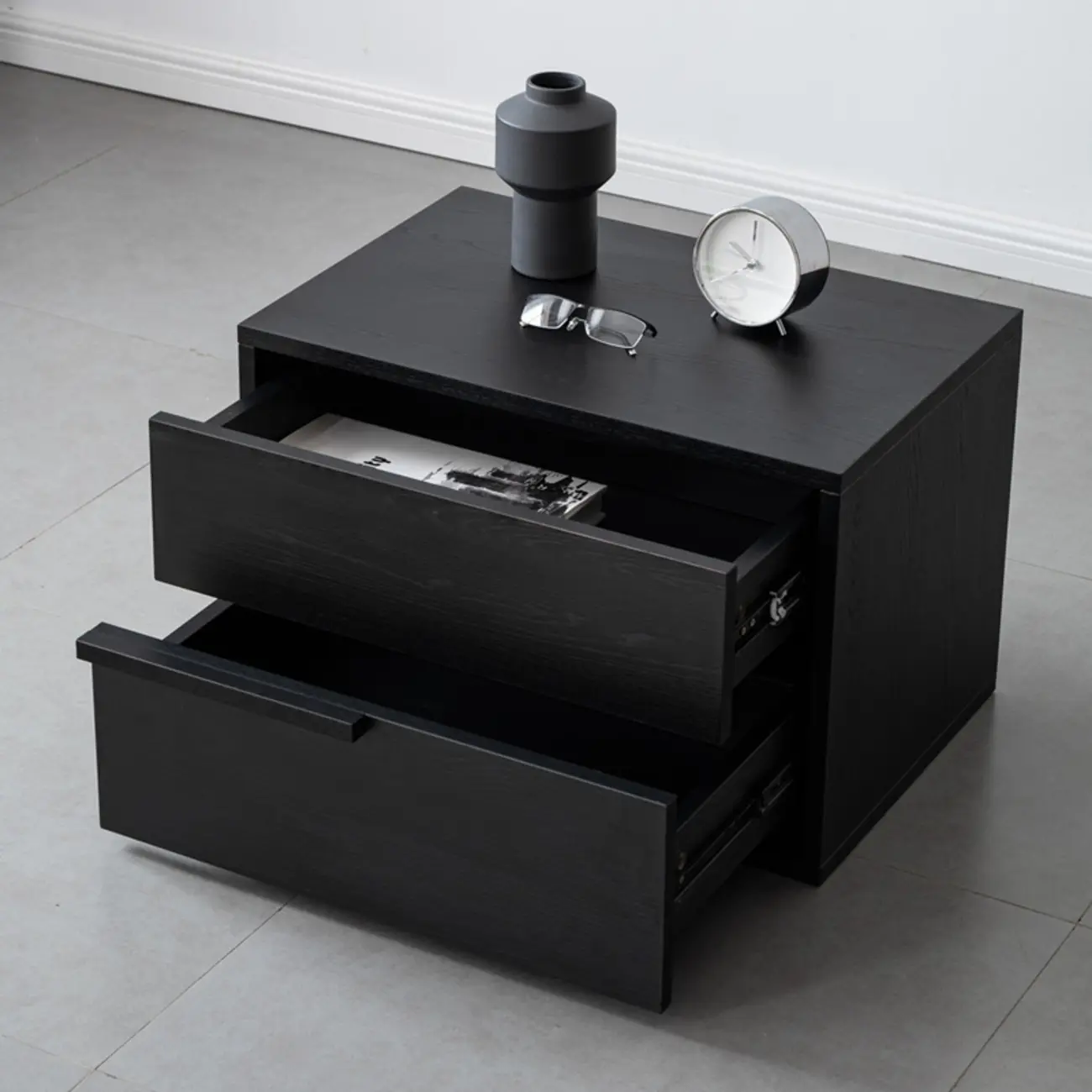 Modern Black Manufactured Wood 2-Drawer Nightstand Image - 2 | homeyfad