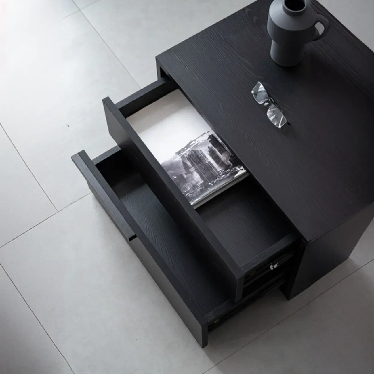 Modern Black Manufactured Wood 2-Drawer Nightstand Image - 5