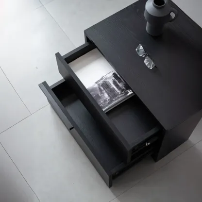 Modern Black Manufactured Wood 2-Drawer Nightstand Image - 5