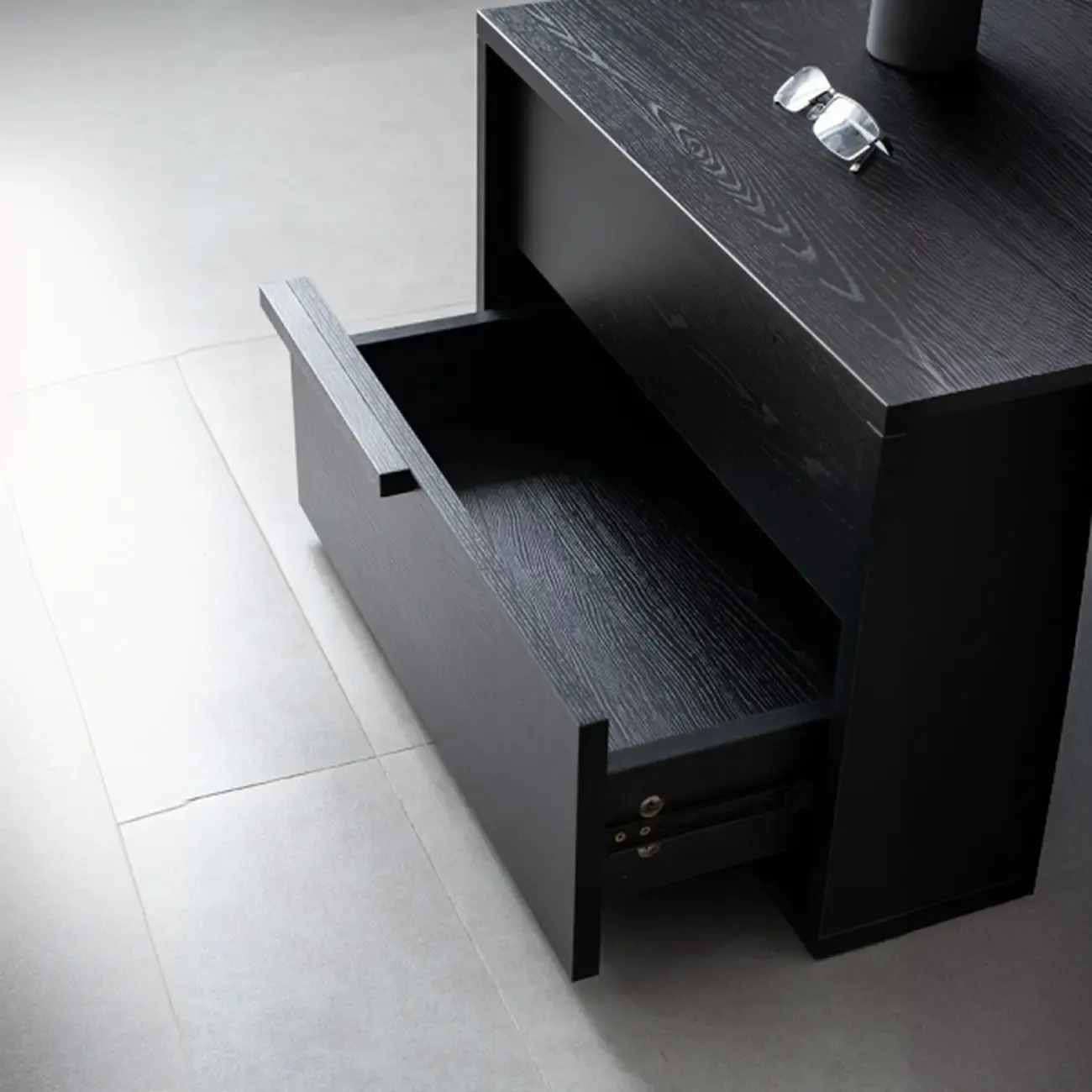 Modern Black Manufactured Wood 2-Drawer Nightstand Image - 6