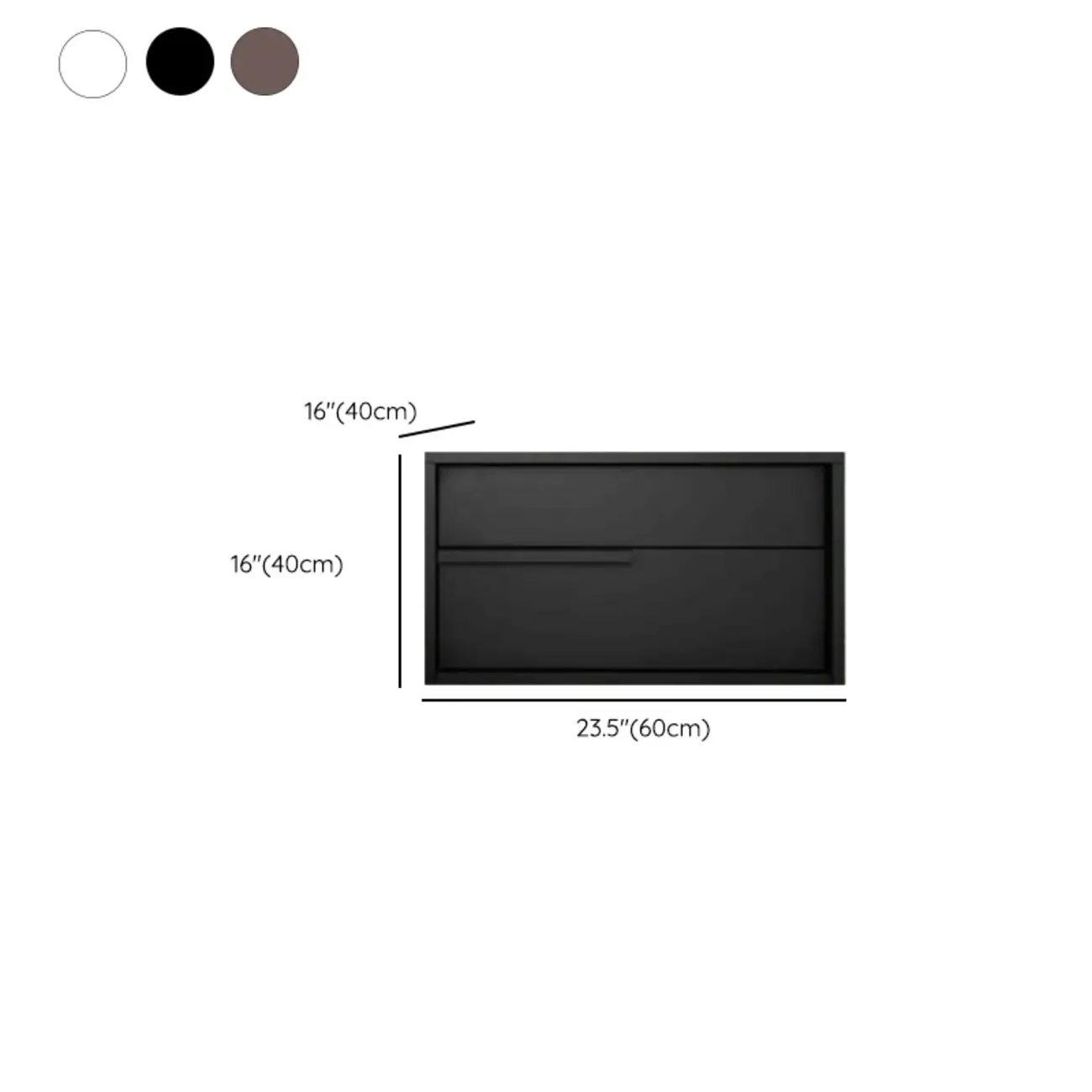 Modern Black Manufactured Wood 2-Drawer Nightstand #size