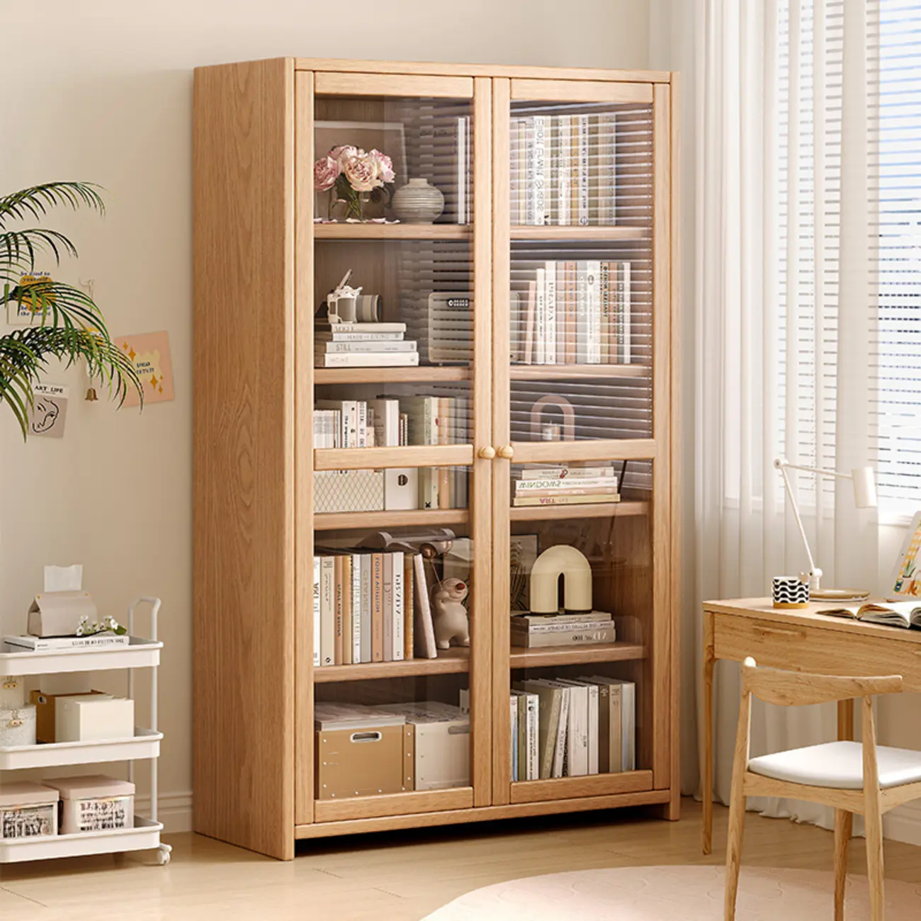 Rectangle Wooden Glass Door Closed-back Office Bookcase Image - 1 | homeyfad