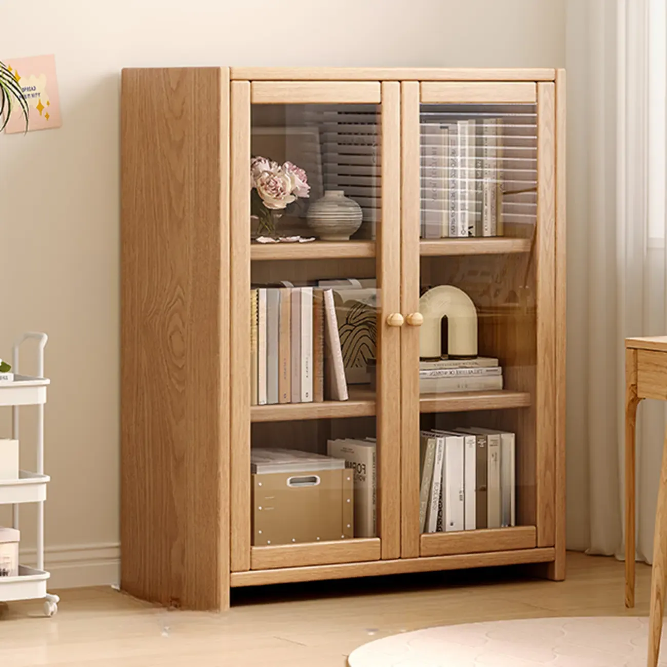 Rectangle Wooden Glass Door Closed-back Office Bookcase Image - 5
