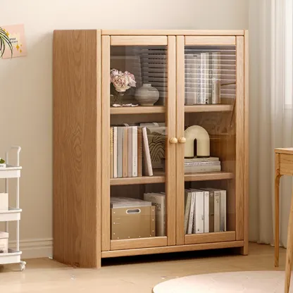 Rectangle Wooden Glass Door Closed-back Office Bookcase Image - 5
