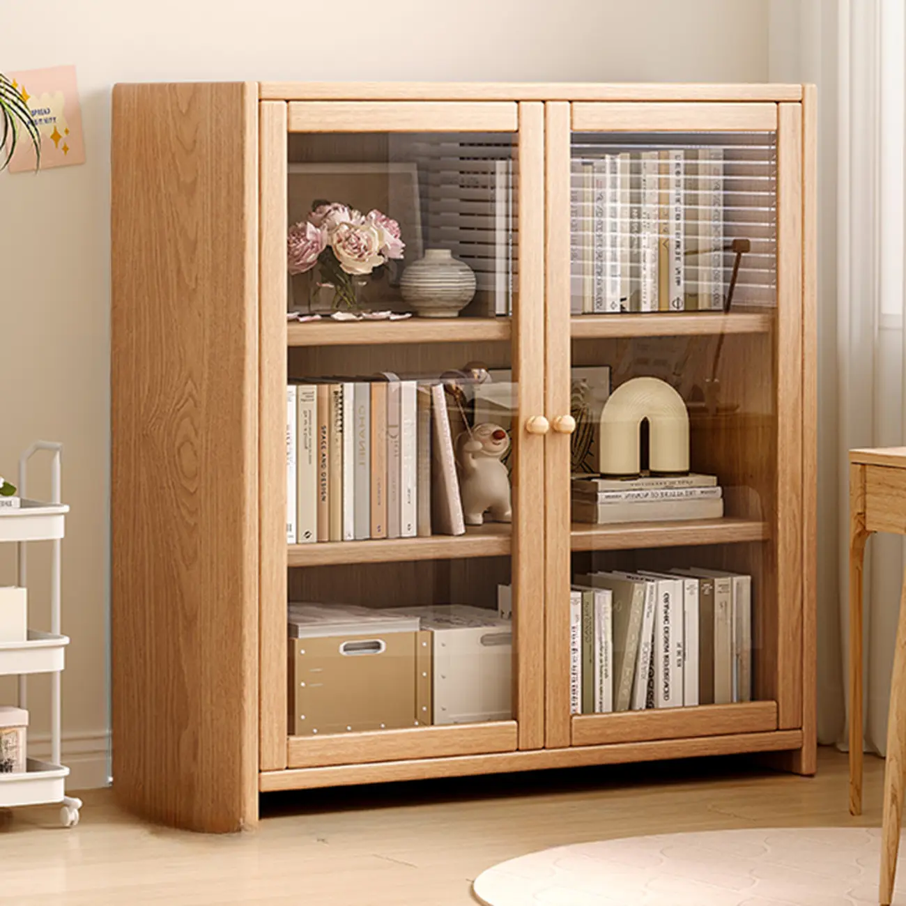 Rectangle Wooden Glass Door Closed-back Office Bookcase Image - 6 | homeyfad