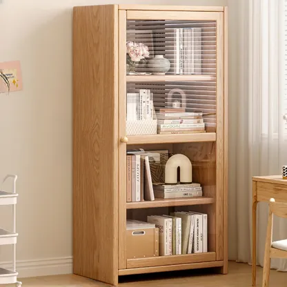 Rectangle Wooden Glass Door Closed-back Office Bookcase Image - 8