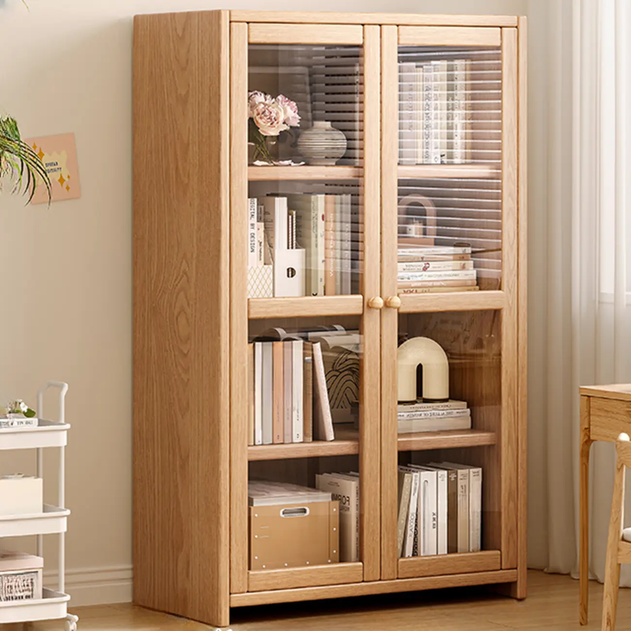 Rectangle Wooden Glass Door Closed-back Office Bookcase Image - 10 | homeyfad