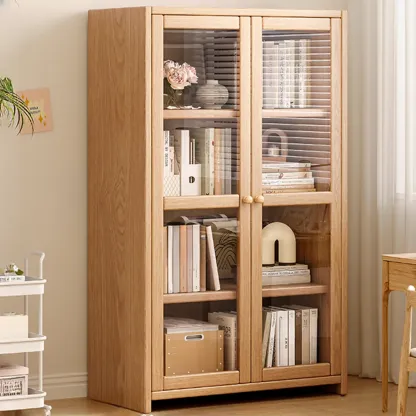 Rectangle Wooden Glass Door Closed-back Office Bookcase Image - 10