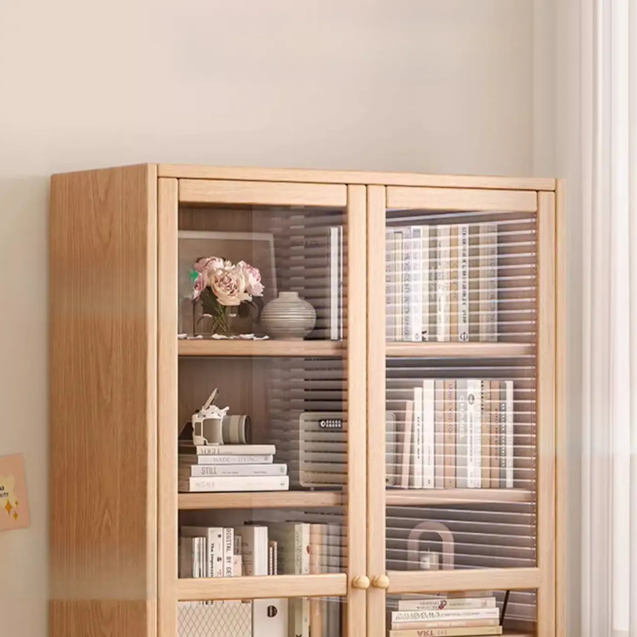 Rectangle Wooden Glass Door Closed-back Office Bookcase Image - 11 | homeyfad