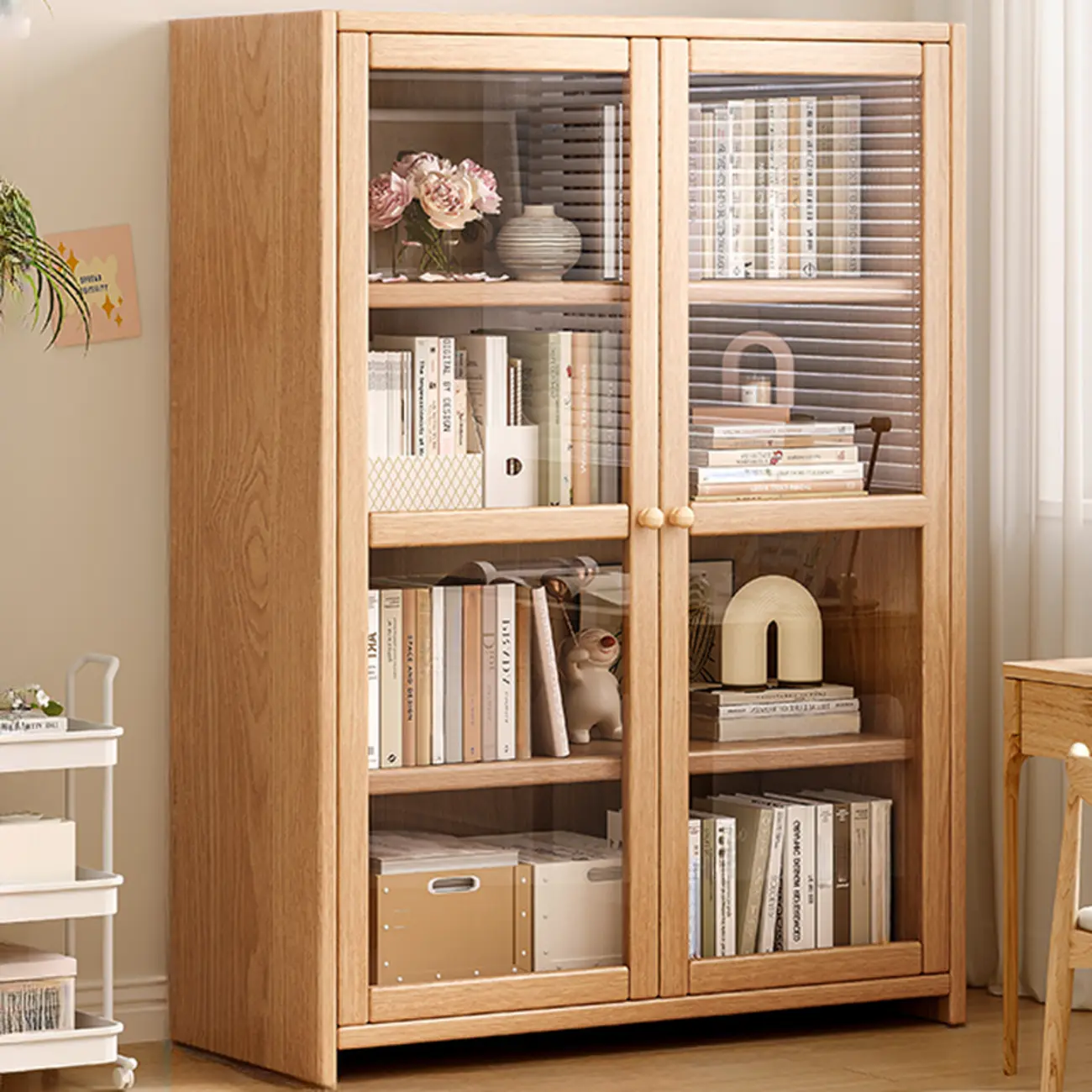 Rectangle Wooden Glass Door Closed-back Office Bookcase Image - 12 | homeyfad