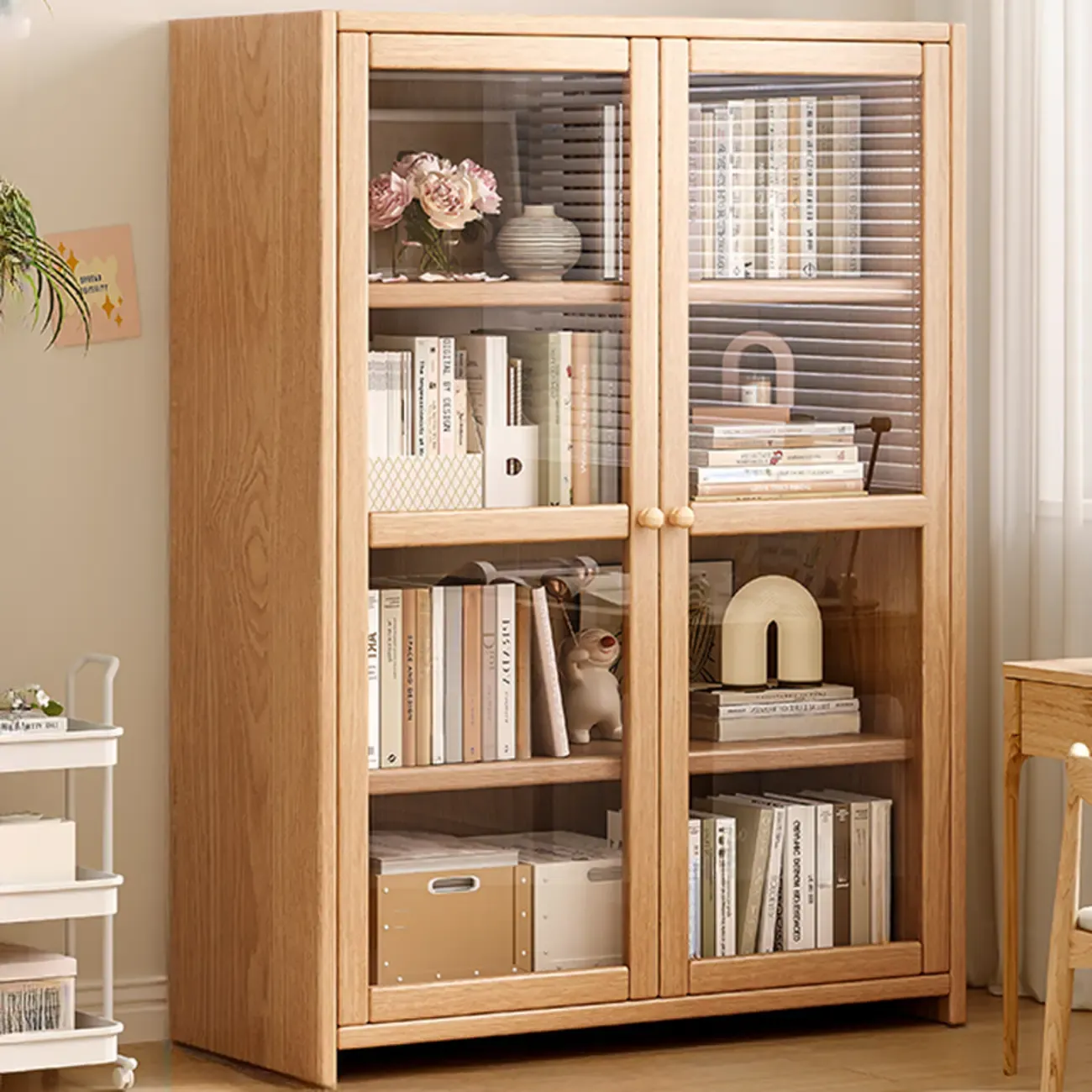 Rectangle Wooden Glass Door Closed-back Office Bookcase Image - 12