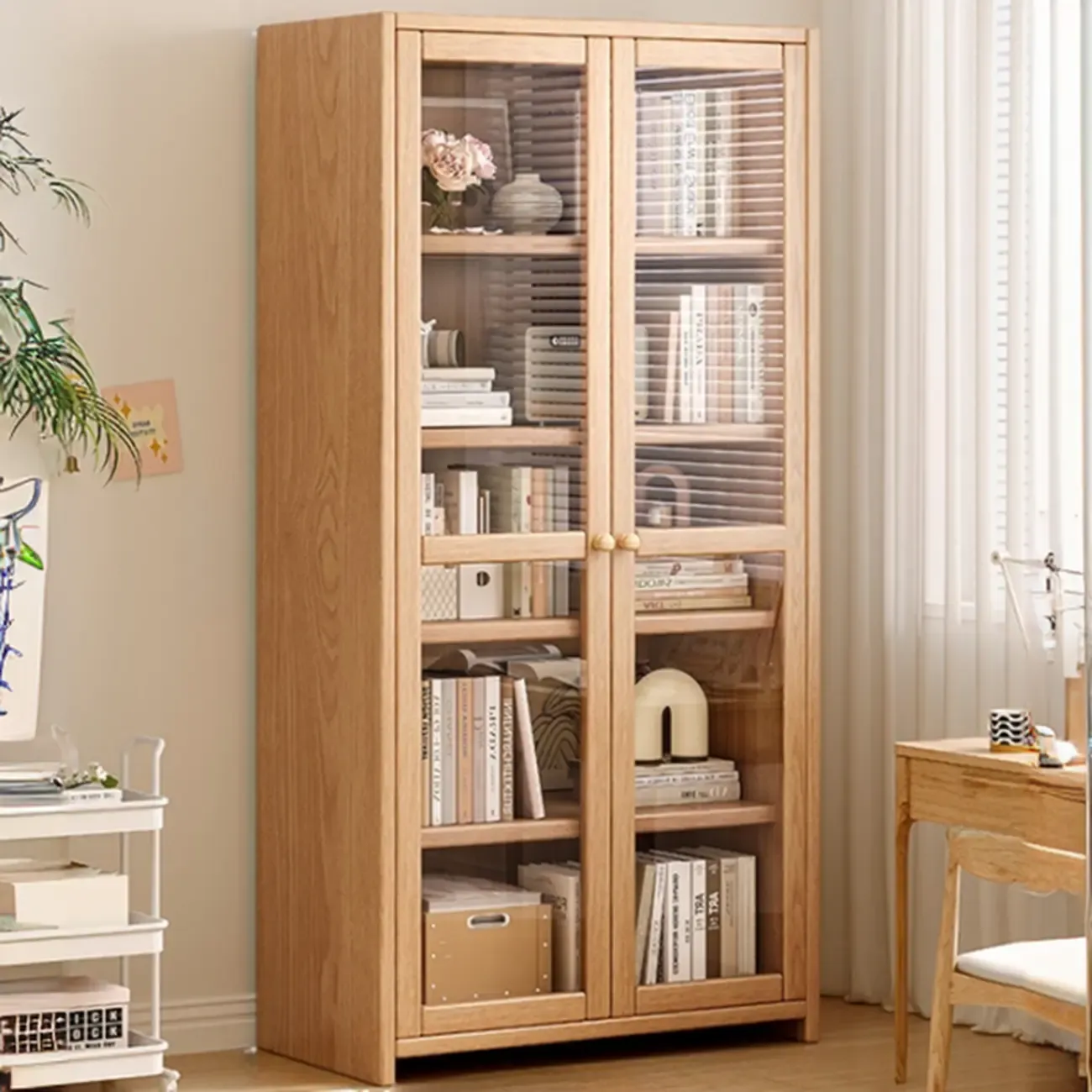 Rectangle Wooden Glass Door Closed-back Office Bookcase Image - 14