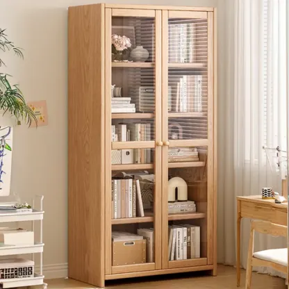 Rectangle Wooden Glass Door Closed-back Office Bookcase Image - 14