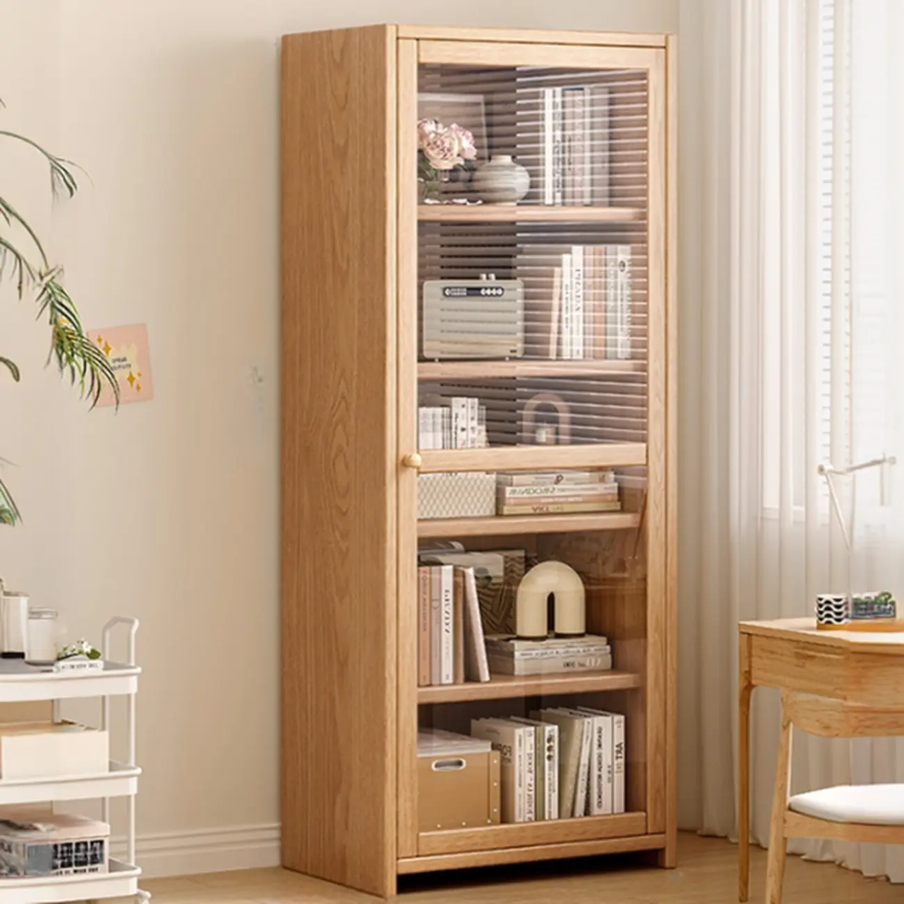 Rectangle Wooden Glass Door Closed-back Office Bookcase Image - 2 | homeyfad