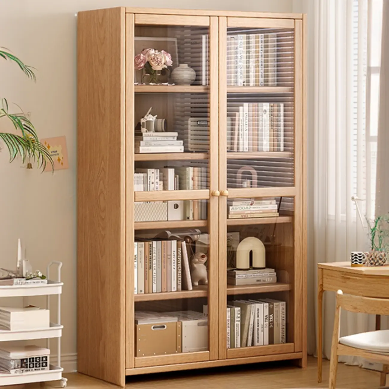 Rectangle Wooden Glass Door Closed-back Office Bookcase Image - 17 | homeyfad