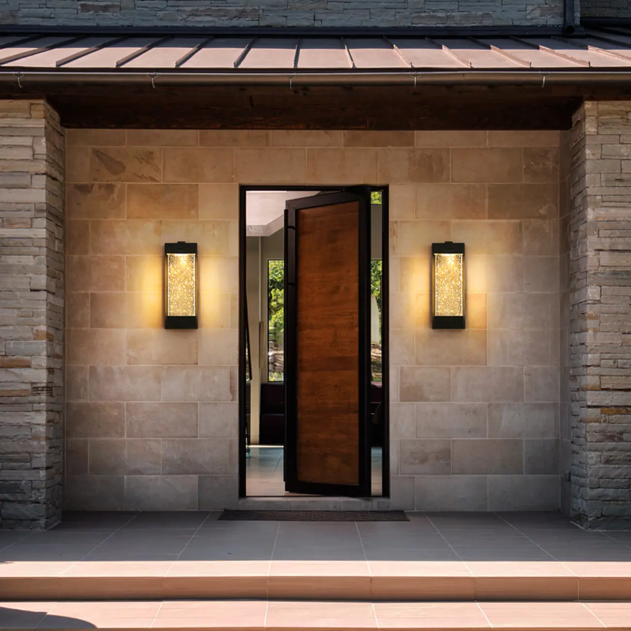  Outdoor Ink Metal Wall Light with Crystal Shade Image - 3 | homeyfad