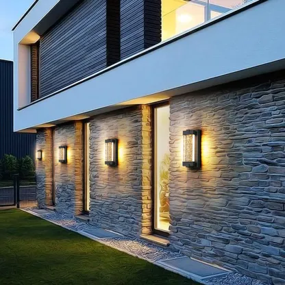  Outdoor Ink Metal Wall Light with Crystal Shade Image - 4