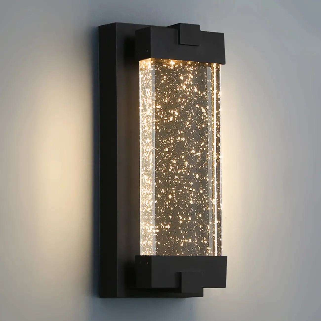  Outdoor Ink Metal Wall Light with Crystal Shade Image - 7